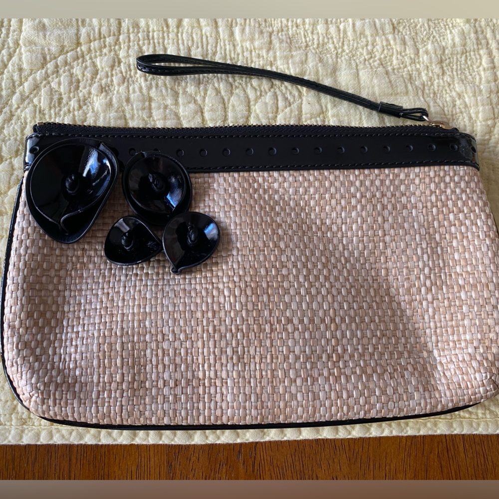 Cole Haan Tan and Black Clutch with Floral Accents